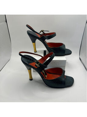 Vintage Women's unknown designerHeels Shoes Dark Blue Lizard size 5.5